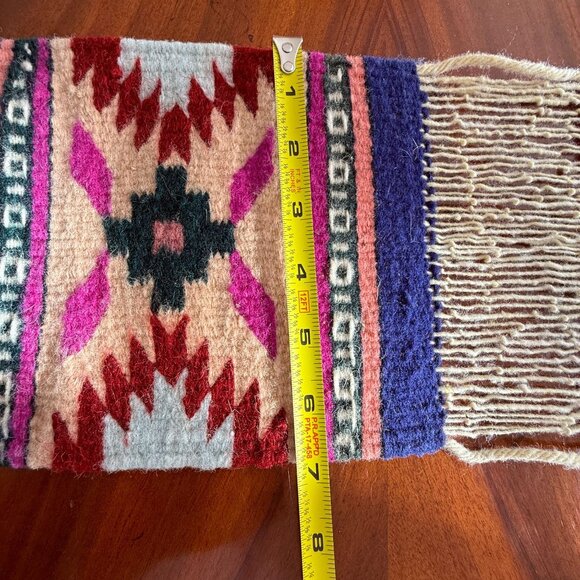 Zapotec 7 Panel Table Runner Mexican 79 "x 7"  Wool Hand Woven Folk Art Fringe - Picture 16 of 16